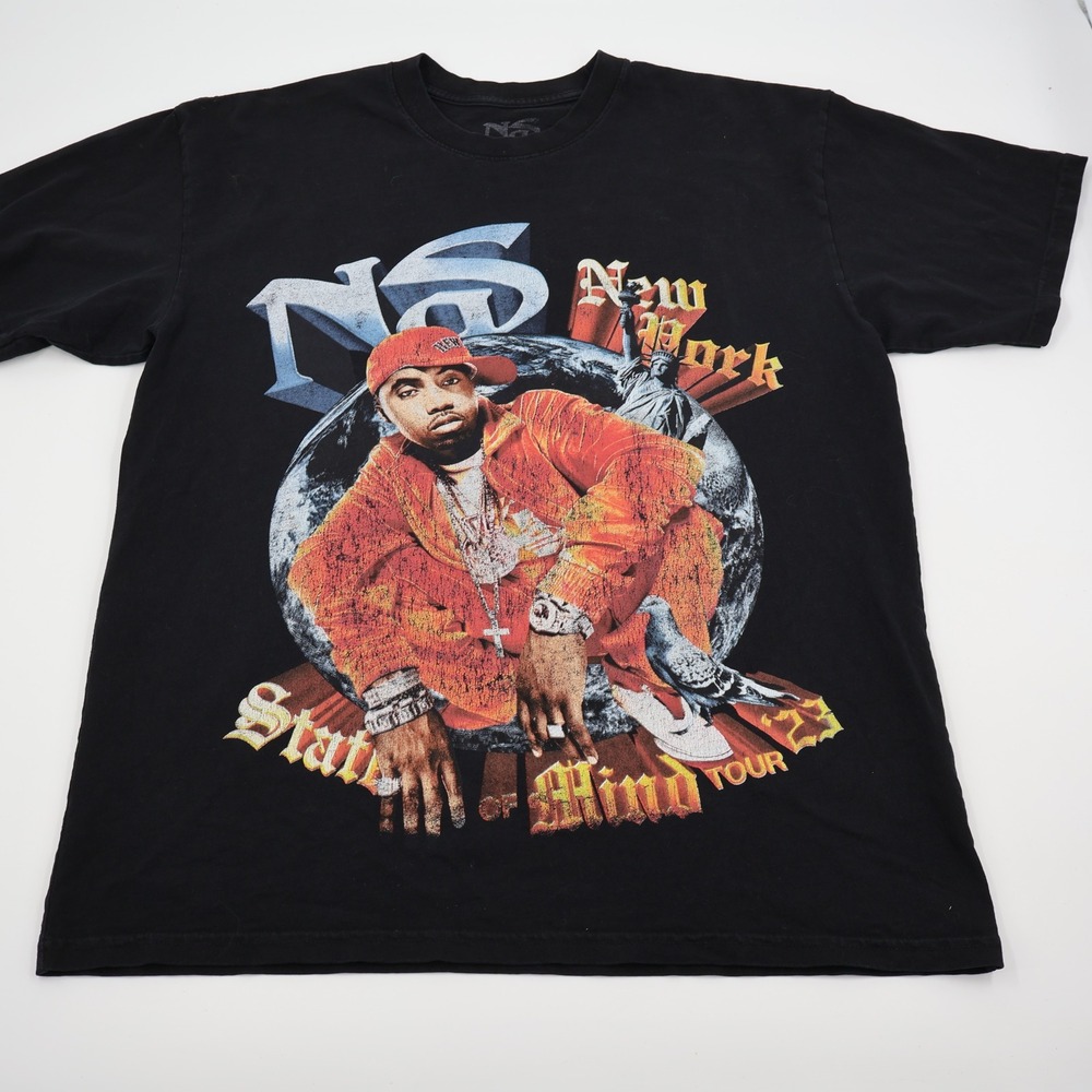 Nas State of Mind‎ Tour 2023 T-Shirt Mens Large Black Graphic Rap Tee NY Merch